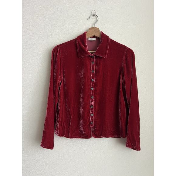 J Jill Crushed Velvet Top Button Down Womens XXS Pink Long Sleeve - Picture 1 of 7